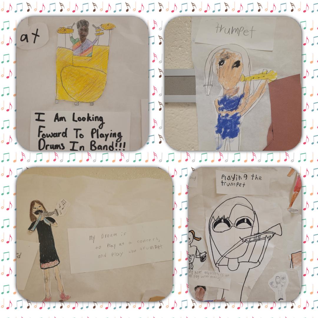 CunninghamLaes's tweet photo. My heart was so full seeing that some of our students did band focused hopes and dreams in art class. Love this!! @LakeAnneES https://t.co/AtiGoRFt2F