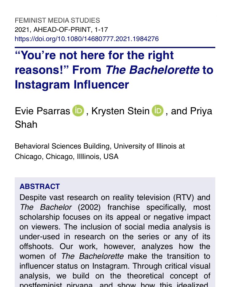 NEW PUB ALERT! My new article w/ <a href="/stein_krysten/">𝕕𝕣. 𝕜𝕣𝕪𝕤𝕥𝕖𝕟 𝕤𝕥𝕖𝕚𝕟 (𝕤𝕙𝕖/𝕙𝕖𝕣)</a> &amp; <a href="/priyavshah18/">Priya Shah</a> is out now in <a href="/FemMediaStudies/">Feminist Media Studies</a> !! Link 👇

tandfonline.com/eprint/TTPBWZV…
