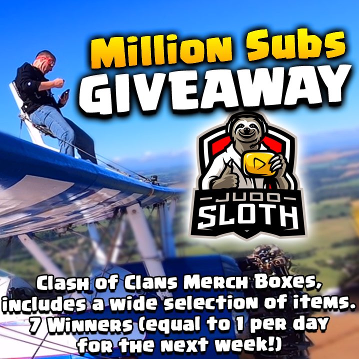 JudoSloth's tweet image. In my 1 Million Sub Special video you saw that there would be a giveaway - thank you to Clash of Clans for the Merch Boxes!

🔁 RETWEET this post and Follow me to Enter!

7 Winners drawn on 20th October will receive a code to redeem the box direct from Supercell. Good luck!