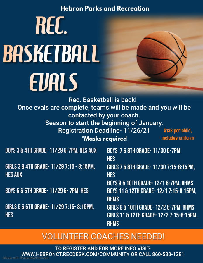 HebronCTRec's tweet image. Rec. basketball is back!  See flyer for more details!