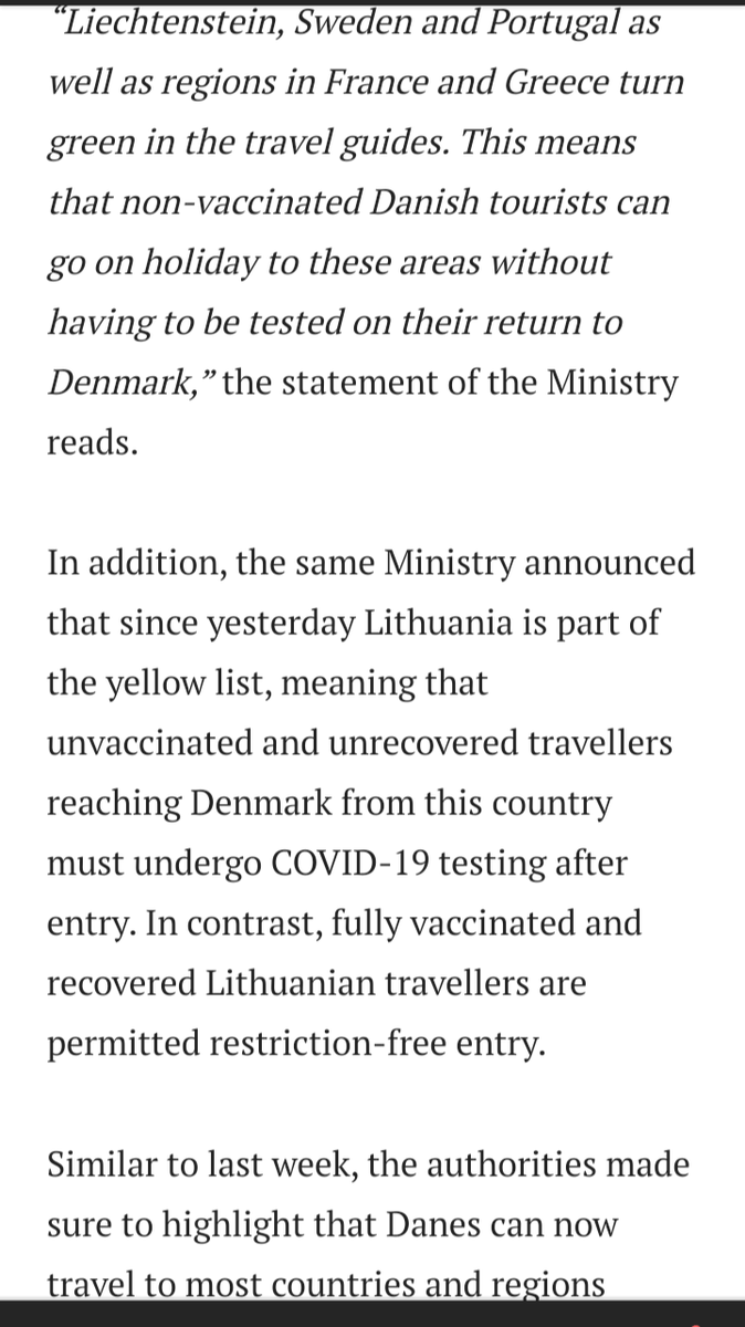 StealthContact's tweet photo. Denmark
#RestrictionFree Entry
Oct 10
all travellers from the green-listed countries &amp; regions who have been jabbed 💥OR💥 recovered from C during the last 6 months can enter Denmark WITHOUT any entry rules🙂👍
* NO test before or after entry
* NO self-isolation
#LiftTheTravelBan https://t.co/RcqiY0tyo5
