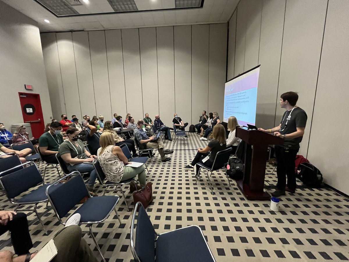 ChadAlthaus's tweet photo. Packed room of people here for a great panel conversation from the @DynamicsHotdish crew and friends at #MySummitNA talking about a whole slew of topics around system admin work with #Dynamics365. @lizzycrm @crmwizard @amsteiner5 https://t.co/Oy4ohuYFxl
