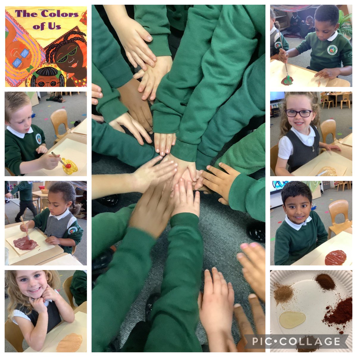 For Black History Month, Reception have been thinking about our skin colour. After reading ‘The Colours of Us’ we were inspired by the main character, Lena, to mix paint to create our own skin colour. #sjsbhistory