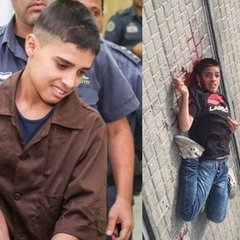 OurHeartPalest2's tweet photo. On October 12, 2015, the #Israeli forces shot and injured 13-year-old #Palestinian boy Ahmed Manasrah from #Jerusalem. He was left bleeding for so long, meanwhile, the Israeli settlers bullied and cursed at him. He woke up handcuffed in an Israeli hospital bed. @OurHeartPalest2 https://t.co/NNbHkQ70Pg