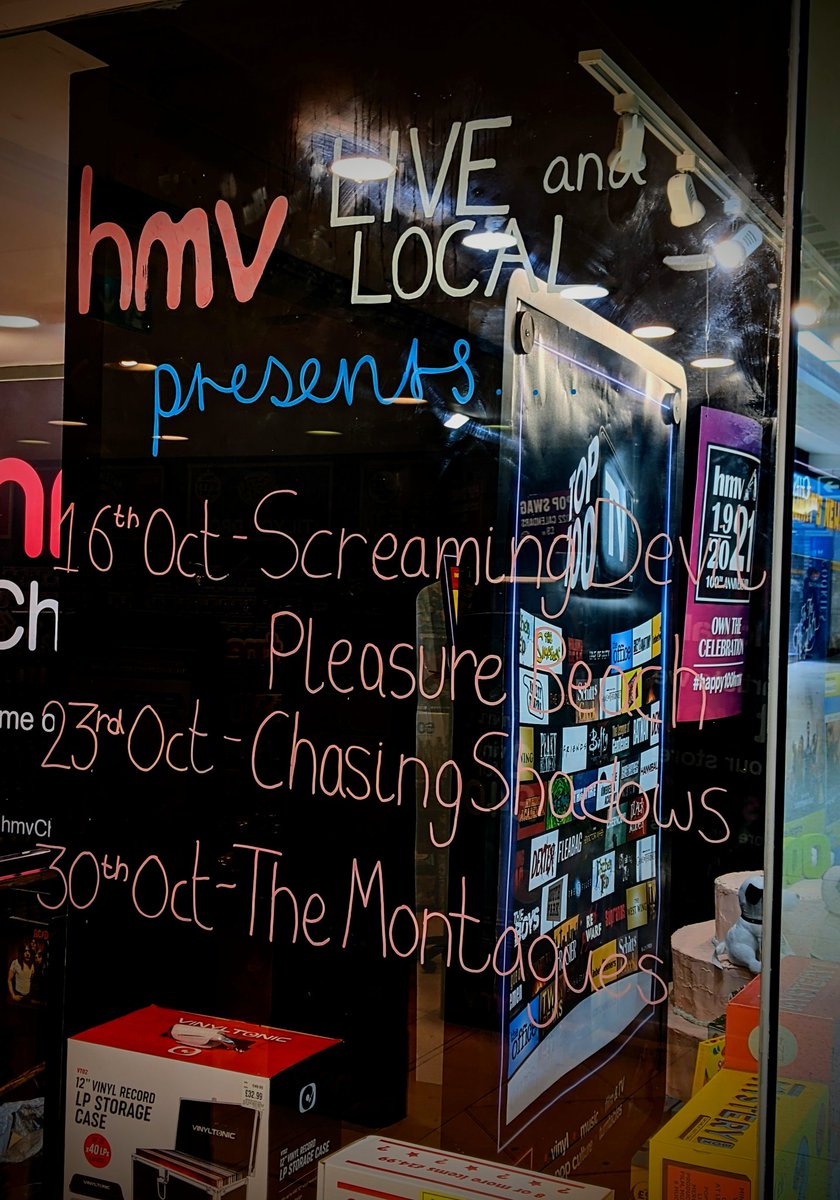 hmvChester's tweet photo. The next few weeks of up coming hmv live &amp; local in-stores @hmvChester. Who are you looking forward to catching live in the basement? @devil_beach @_ChasingShadows @montaguesmusic #hmvliveandlocal https://t.co/NdM04xuaKA
