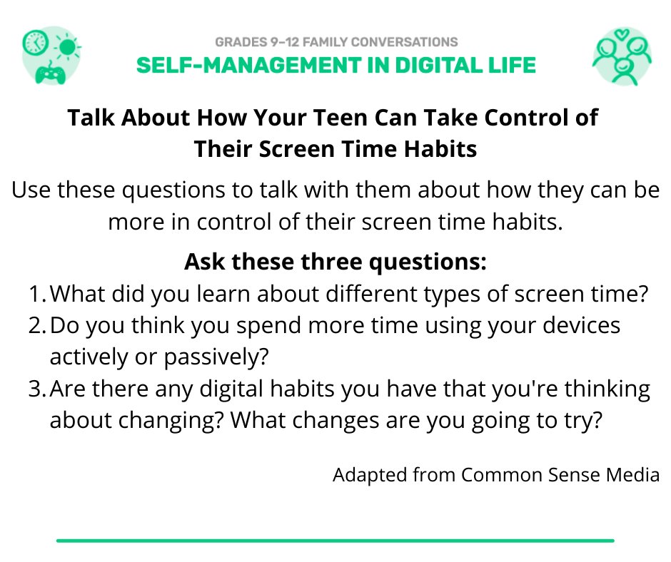 hendersondk's tweet photo. Your teen is learning to identify how their use of technology can affect their physical and emotional health.  @CommonSenseEd #DigCitWeek @DigitalLISD #DigitalLISD @LewisvilleHS https://t.co/icC0cysIhb