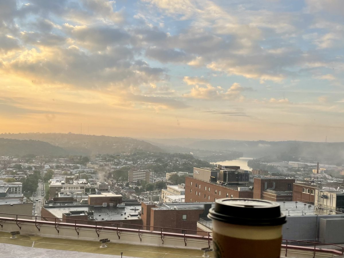 Free coffee Wednesday for employees, a sunrise view from my office window, and a great journal club presentation and discussion - fantastic way to start the day! @PACCM @PACCM_fellows #ThisIsPACCM