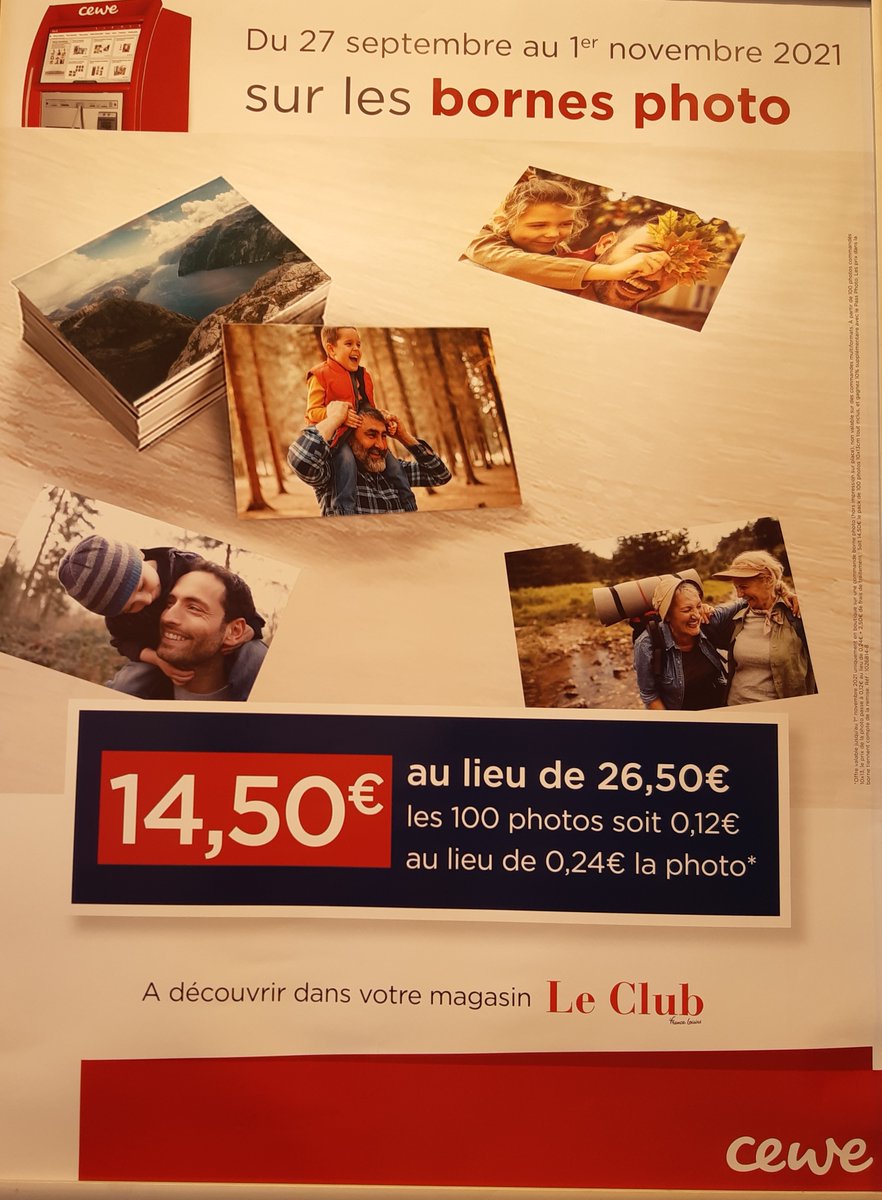 ACSN44600's tweet photo. Jusqu'au 1er novembre, 14,50€ le développement de 100 photos📷 au lieu de 26,50€ avec la borne photo Cewe. C'est au coeur de ville chez FRANCE LOISIRS. Une offre près de chez vous à ne pas manquer. 😉
+ d'infos chez  https://t.co/7ymgDR7bSk
#PomponNews #Shopping #SaintNazaire https://t.co/J4xQWsMS7o