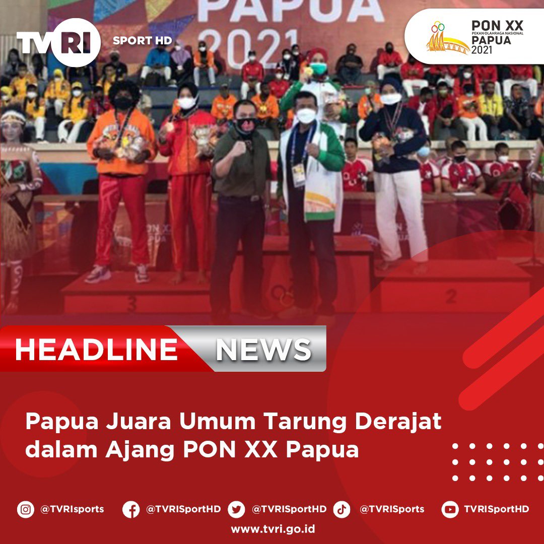 TVRISportHD's tweet image. Papua Juara Umum Tarung Derajat dalam Ajang PON XX Papua

Selengkapnya: instagram.com/p/CU9_mtxpuHg/…

#TVRI #TVRISports #MediaPemersatuBangsa #TorangBisa #PONXXPapua2021 #Kontingen