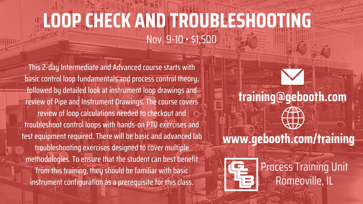 GeorgeEBoothCo's tweet photo. Registration is still open for our Loop Check and Troubleshooting course on Nov. 9-10! This 2-day course includes both theoretical and hands-on exercises. For more information about financing and other training opportunities we offer, go to https://t.co/rY77Jzfz3m. https://t.co/k4EjBU08P3
