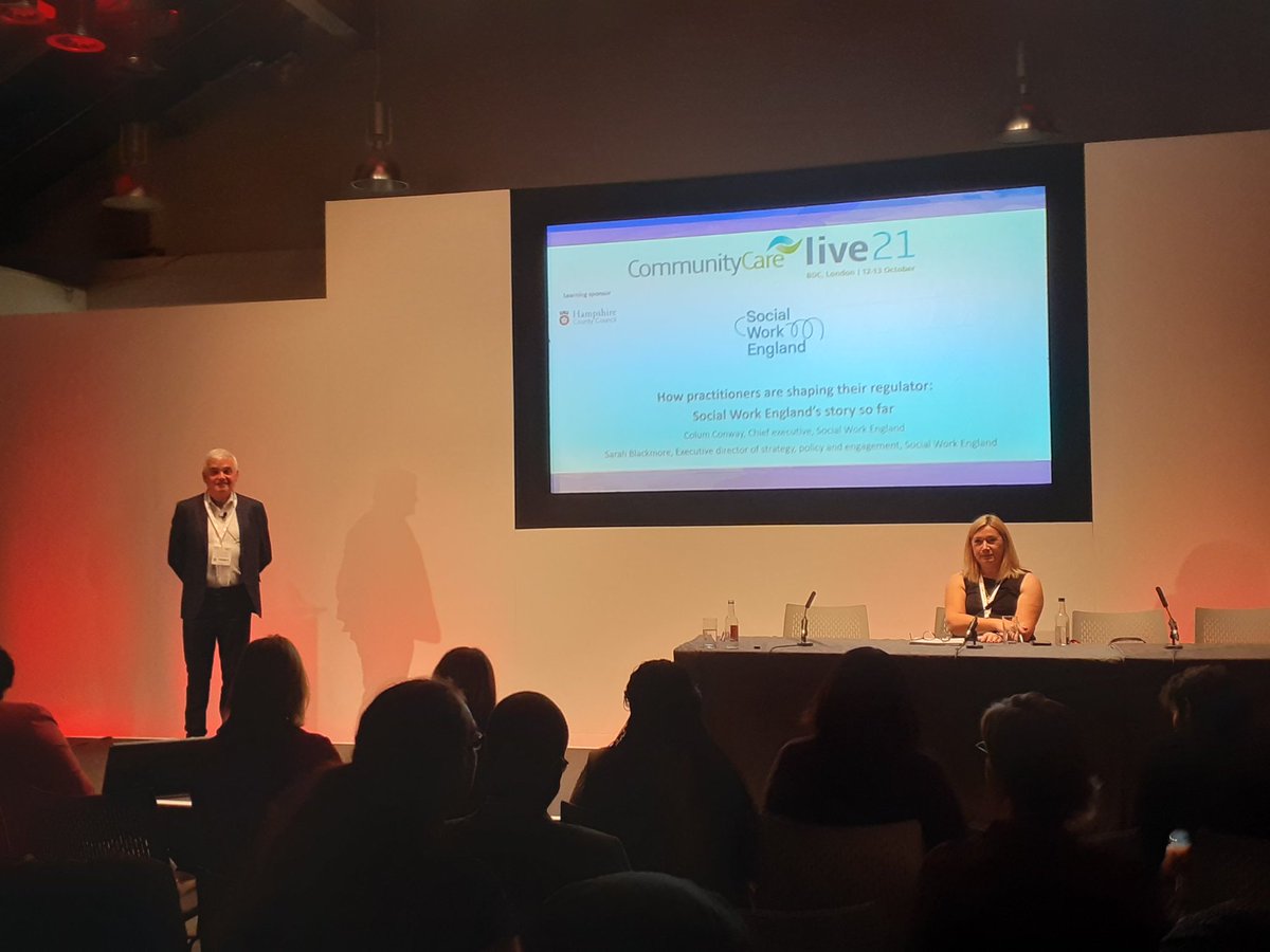 SocialWorkEng's tweet photo. "We need to be in a constant state of learning...CPD is a significant part of being a registered professional." A great turnout for our session at #CCLive21 this afternoon. https://t.co/YKoMT96pJt