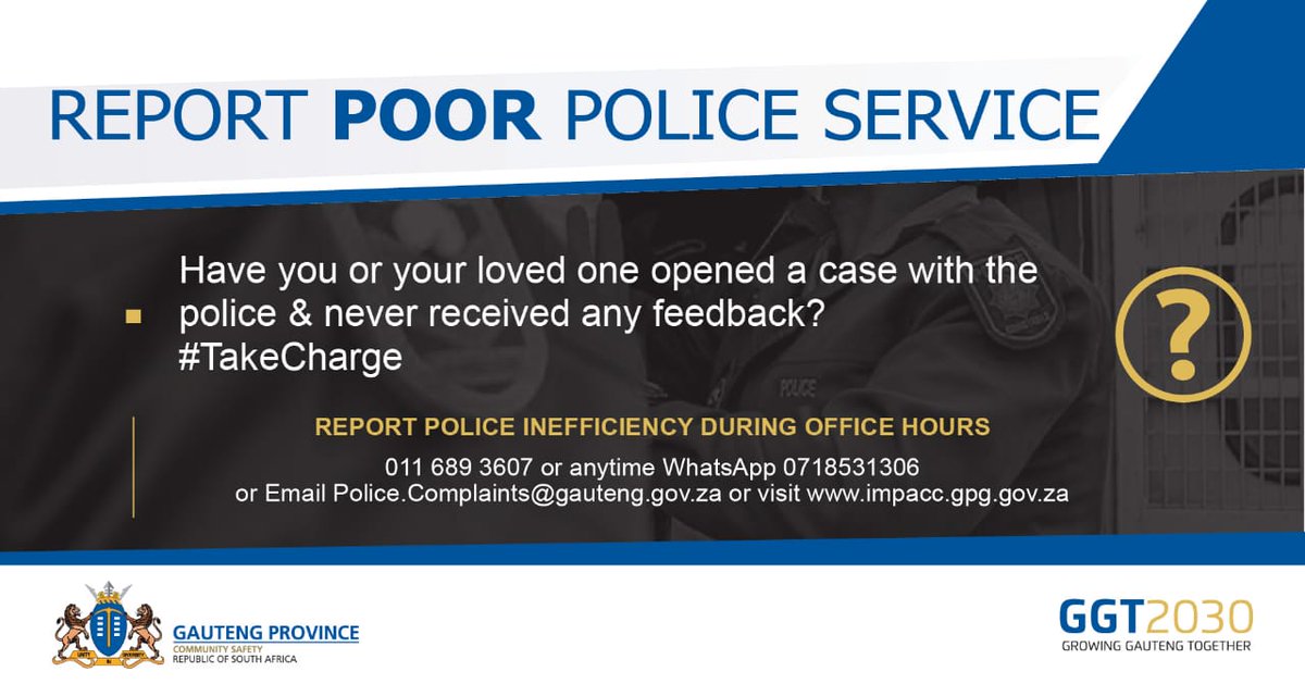 GP_CommSafety's tweet photo. Have you or your loved one opened a case with the police and never received any feedback? #ReportPoorPoliceService https://t.co/n3Ma7Da2WO