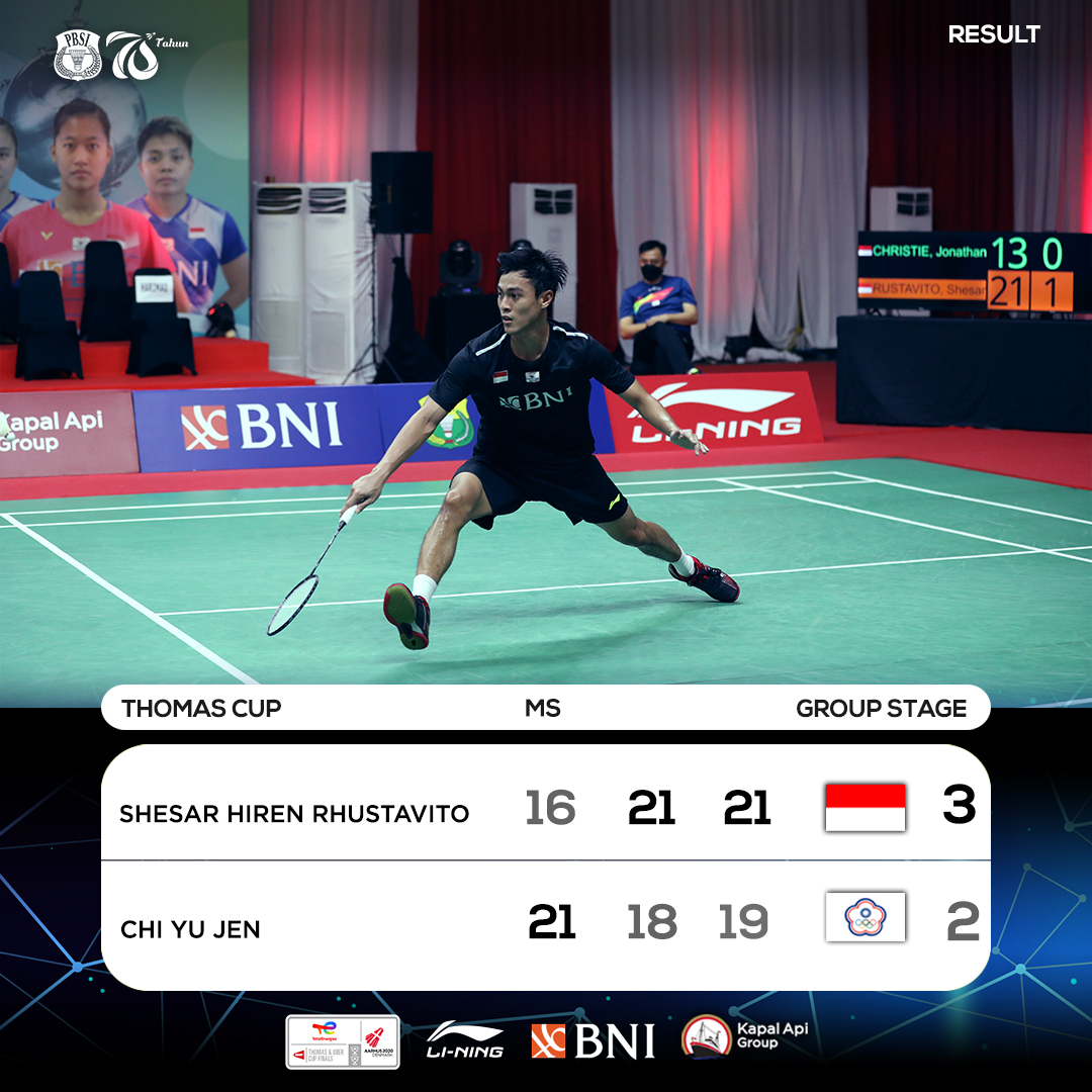Vito bawa Indonesia kalahkan Chinese Taipei. Juara grup A!

#BadmintonIndonesia #ThomasUber2020 #TUC2020 #ThomasCup2020