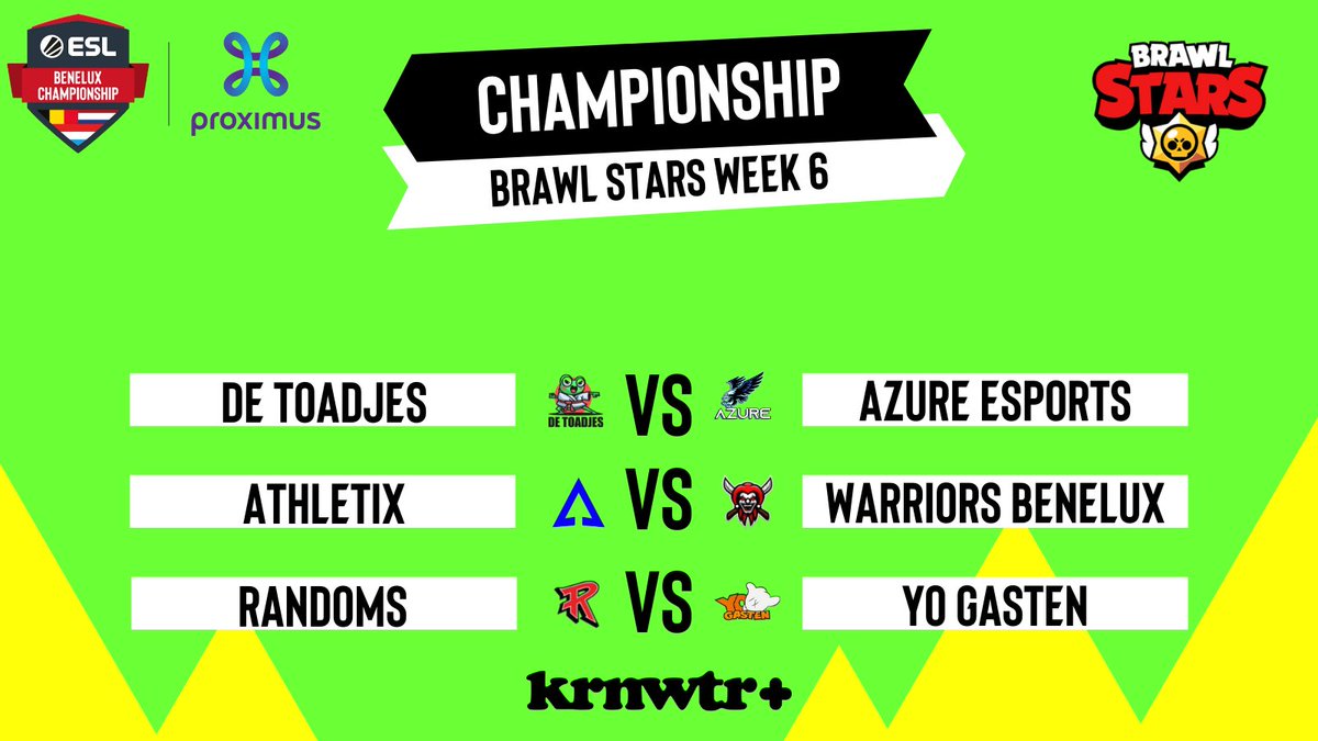 We are only offering top #BrawlStars  Matches today. Who do you think will win🏆? Matches start at 7pm on Twitch!
 
🎙️<a href="/SpanishYN/">Jonathan Aalbers</a> &amp; <a href="/Kryptonaut_BS/">Kryptonaut</a> 
 📺twitch.tv/esl_benelux