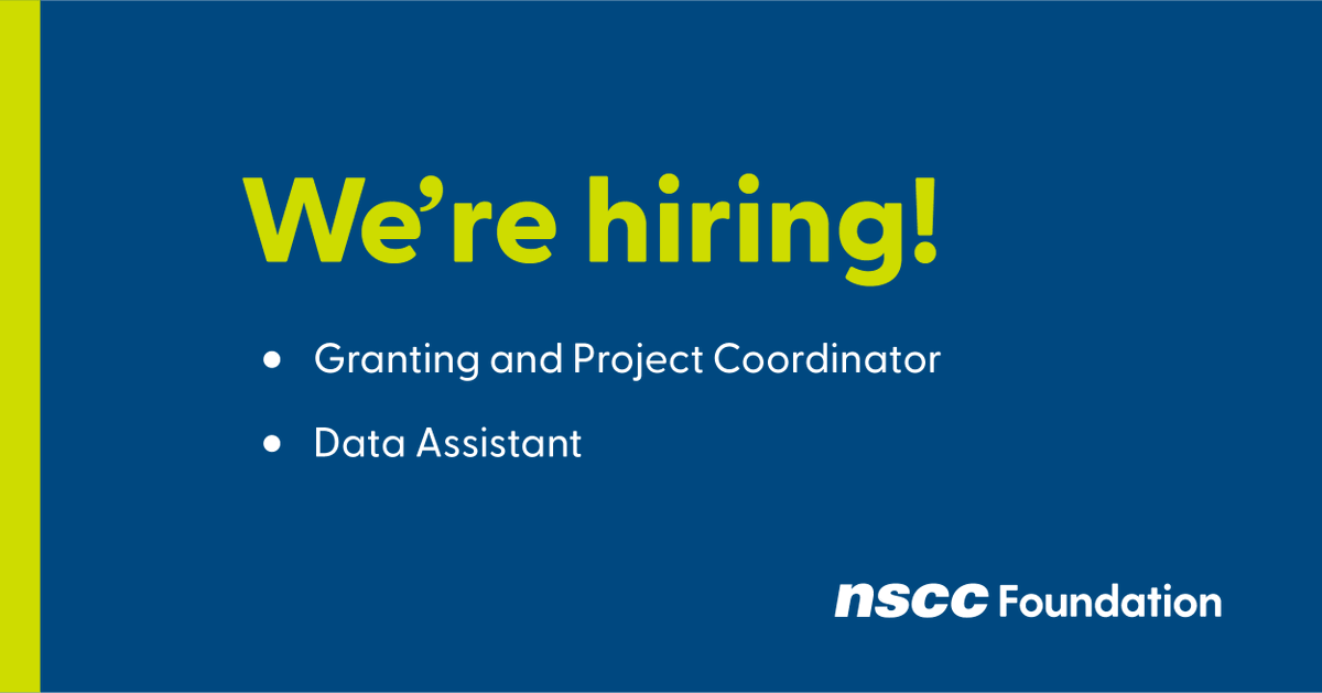 FoundationNSCC's tweet photo. Join our team! NSCC Foundation and Alumni Relations is accepting applications for a Granting and Project Coordinator https://t.co/by2GoqQrbT, and a Data Assistant https://t.co/kQ48dQPvcw. Closing 10/26.
#halifaxjobs #nsjobs #careeropportunity https://t.co/Am3CZFIW2w