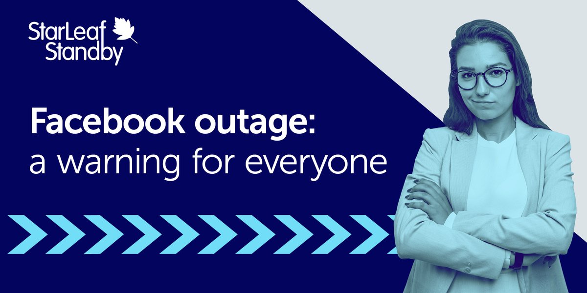 StarLeafStandby's tweet image. Last week's Facebook outage was a warning to everyone, says StarLeaf CMO David Gingell. 

Businesses who depend on digital tools need a plan for when things go wrong. 

Find out more in our blog: ow.ly/7jD550Gq3pB

#StarLeaf #FacebookOutage #BusinessContinuity
