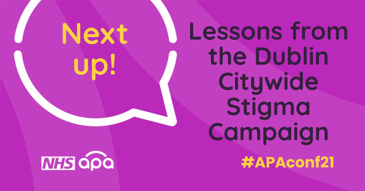 Next up at 2.00 pm is Gary Broderick & Paula Kearney of @SAOLprojectIRL & Catherine Comiskey of @tcddublin with their talk 'Lessons from the Dublin Citywide Stigma Campaign'. Anna Quigley of @drugscrisis will also join for a live Q&A. #APAconf21