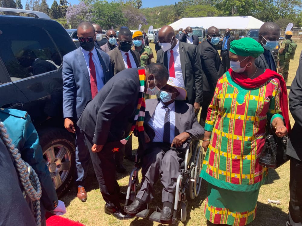 Greeting His Excellency as he arrives at the Gweru Sports Club for the 9th Edition of the National Disability Expo 2021. <a href="/edmnangagwa/">President of Zimbabwe</a>