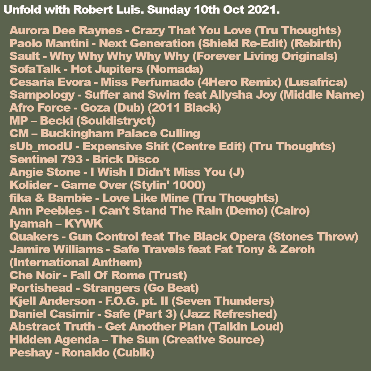 tru_thoughts's tweet photo. .@ROBERTLUIS Unfold 📻 on @mixcloud

https://t.co/hxvEmcui4f

Deep soul grooves from @sampology, @AuroraDeeRaynes &amp; @SaultGlobal. Classics from @angiestone &amp; @Portisheadinfo. Jazz from @dancasimirmusic on @jazzrefreshed. Hip Hop from Quakers feat @TheBlackOpera &amp; @che_noir + + + https://t.co/BdAnwbHNaQ
