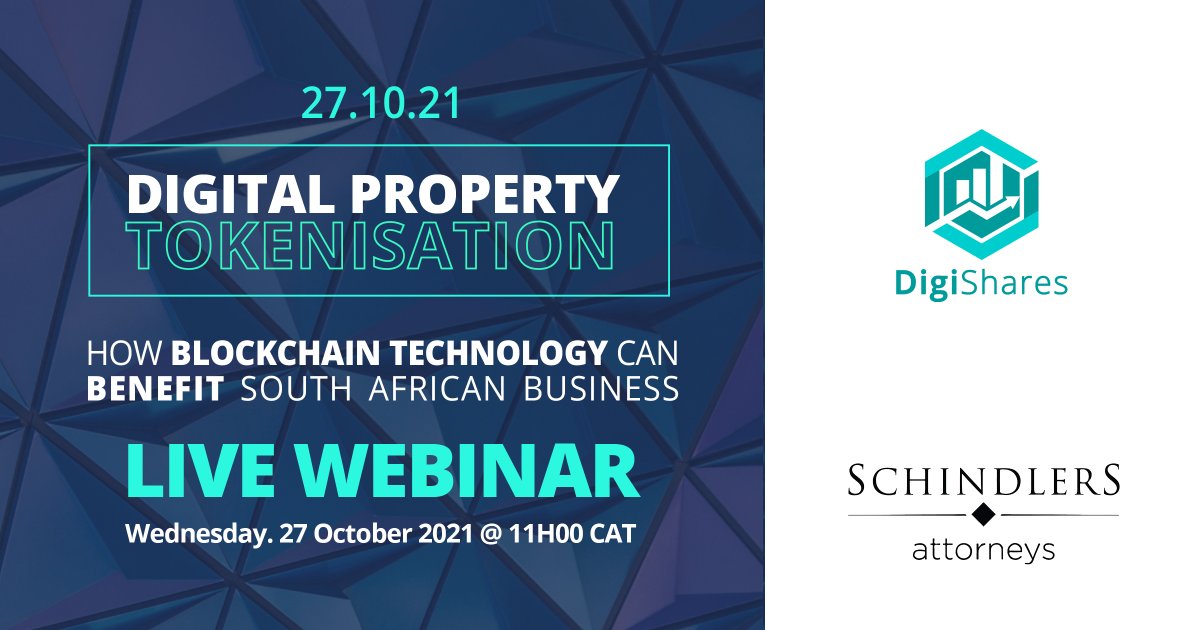 An introduction to digital tokenisation of property and how it can benefit South African business. 

URL: zcu.io/eBIK 
Date: Wednesday, 27 October 2021
Time: 11H00 CAT