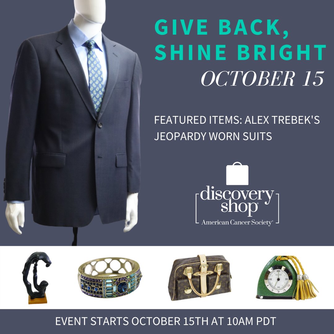 Suit up in a piece of <a href="/Jeopardy/">Jeopardy!</a> quiz show history &amp; help ACS save lives from pancreatic cancer! This Fri, Oct 15, suits worn on air by beloved host, Alex Trebek, will be available for purchase during the Discovery Shop Semi-Annual eBay Event. bit.ly/ACSDiscoverySh…
#ACSonEBAY