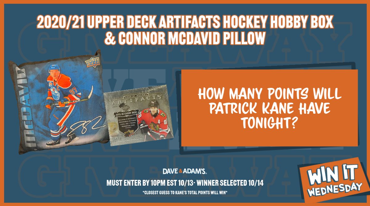 The NHL season has officially begun and it's #WinItWednesday!

RETWEET, LIKE &amp; GUESS how many points Patrick Kane will get tonight to win this <a href="/UpperDeckSports/">Upper Deck</a> prize pack! 🔥 🏒 

#Collecthebest #Thehobby #NHL