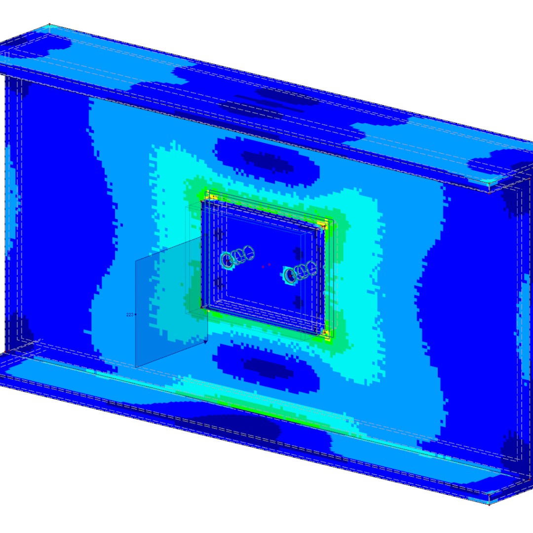Stress distribution in a web in both directions?

In the analysis software RFEM by Dlubal Software one can check the distribution in a girder web loaded by a compression from an end plate.