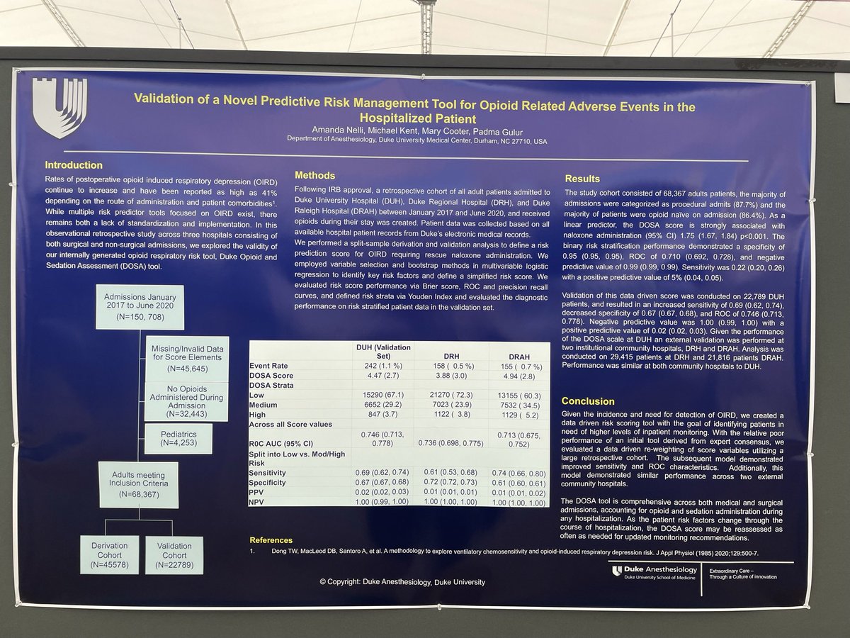 LabPromis's tweet image. Our lead postdoc @ahnelli1103 presenting the validation of our internally developed DOSA score, stratifying patients at risk for OIRD @doctorgulur @Duke_Anesthesia #ANES21 #anesthesiology