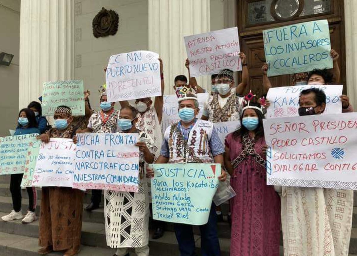 AmazonMiller's tweet photo. Kakataibo Indigenous leaders are in Lima, Peru this week, demanding justice for the recent killings of 4 leaders like Arbildo Melendez. Narco-land grabbers are invading their ancestral territories, w/ the support of corrupt local officials #JusticeForArbildo #LandRightsNow https://t.co/M4McYa42KL