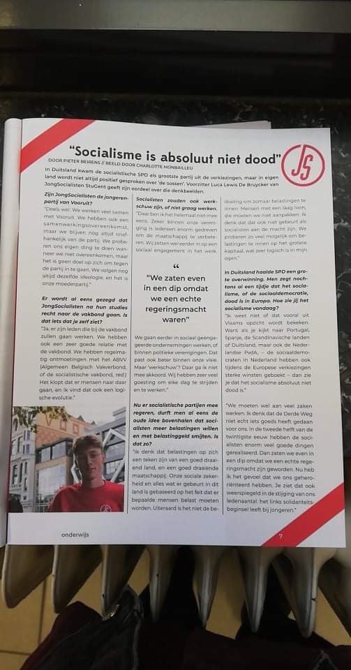 “Socialisme is absoluut niet dood” interview met  <a href="/LucaLewis_db/">Luca Lewis De Bruycker</a> over @js_stugent in de laatste nieuwe Schamper! Zeker lezen ! schamper.ugent.be/editie/623/art…