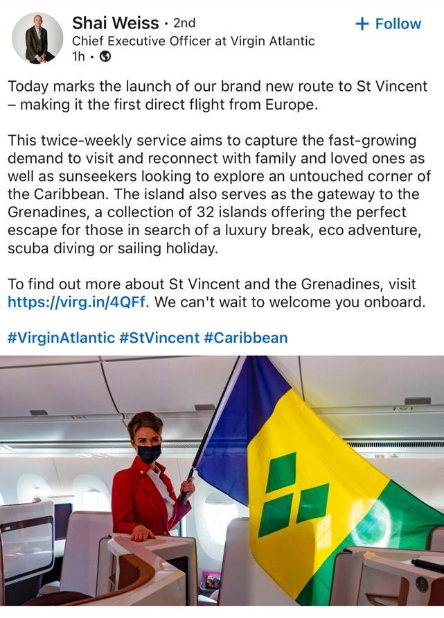 Invest_SVG's tweet photo. A historic day for air travel in Saint Vincent and the Grenadines! Our first direct flight from the UK/Europe touches down this afternoon... #InvestInSVG #VisitSVG https://t.co/F34J6Grh8Z
