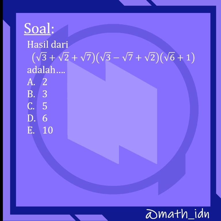 math_idn's tweet photo. Jawaban soal sebelumnya!
.
.
.
#mathidn #matematikadasar #utbk2022 #sbmptn2022 #math #mtk #materiutbk #ugm2022 #undip2022 #ui2022 #simakui2022 #simakui #matematiksaintek https://t.co/5XIw6pWhch