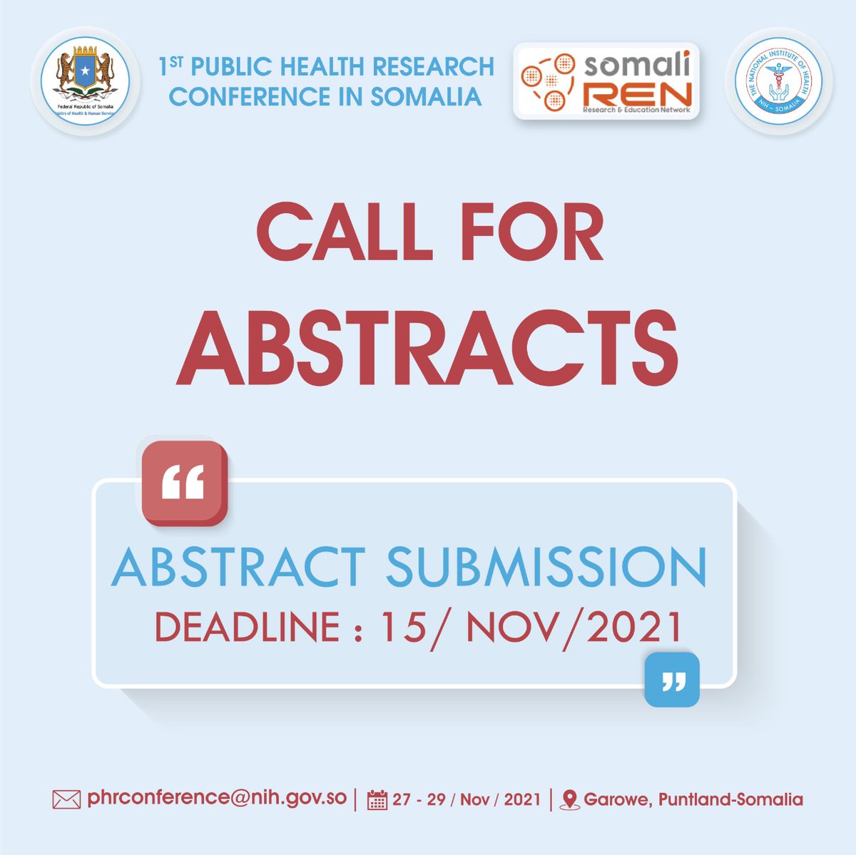 MoH_Somalia's tweet image. The @MoH _Somalia, the @Nihsomalia and Somali REN are engaged in planning and organizing the first Public Health Research Conference in Somalia scheduled for November 27-29, 2021.