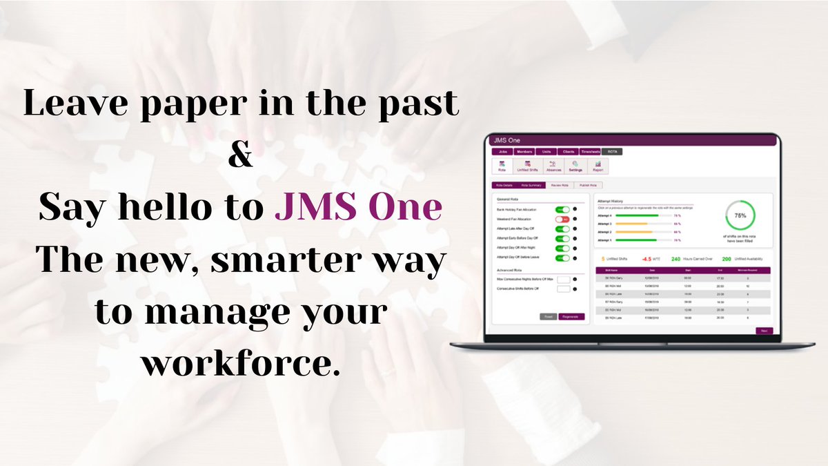 JMSOneUK's tweet photo. Save time &amp; create significant cost savings with an all-in-one cloud-based workforce management solution - JMS One!🎯
Book a virtual demo with us to know more 👇 https://t.co/KkpPgTKXDU 

#workforcemanagement #softwaresolutions #carehomesuk #carehomemanagement #staffing https://t.co/r94UehE0Pk