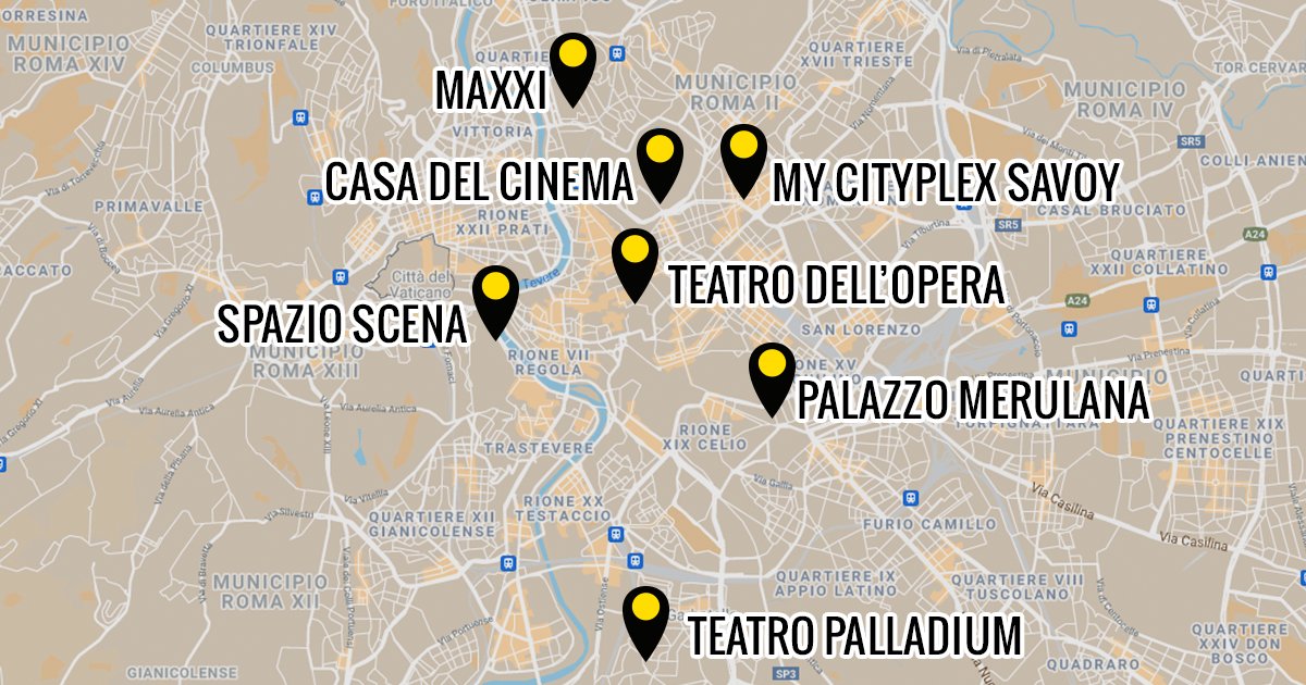 Vivi #RomaFF16 in tutta la città nelle sale di <a href="/Museo_MAXXI/">MAXXI</a> <a href="/palazzomerulana/">palazzomerulana</a> <a href="/OperaRoma/">Opera di Roma</a> #Scena @MyCityplexSavoy  <a href="/Palladium_Roma/">Teatro Palladium Roma</a> e <a href="/CasadelCinema/">Casa del Cinema</a>. Ti aspettiamo!>bit.ly/Luoghi_RomaFF16
