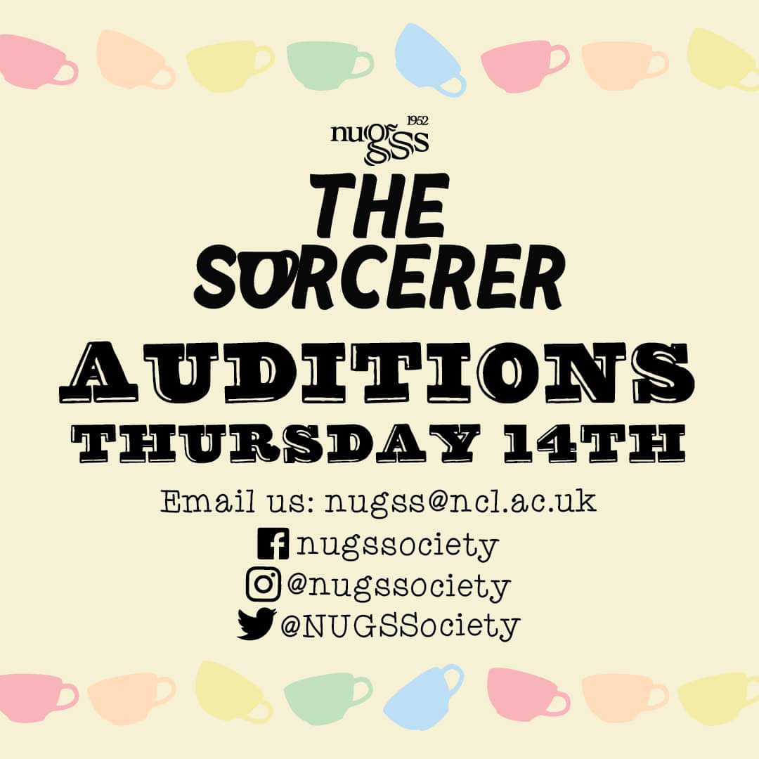 Can you sing? act? just have a love of theatre? 🧙‍♂️🎶🎬

Thursday 14th of October are auditions for our 70th show the Sorcerer! 

Feel free to message us or email us at nugss@newcastle.ac.uk if you have any questions or if you want to audition!