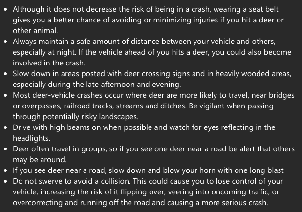 NCDOT's tweet photo. Not a lot of responses on this week's #TransportationTrivia. 
Hopefully you were quietly saying to yourself:
⏺️ Slow down 
⏺️ Maintain safe following distance
⏺️ Use headlights or travel in well-lit areas 
⏺️ Do NOT swerve https://t.co/tNAIS2iu6r