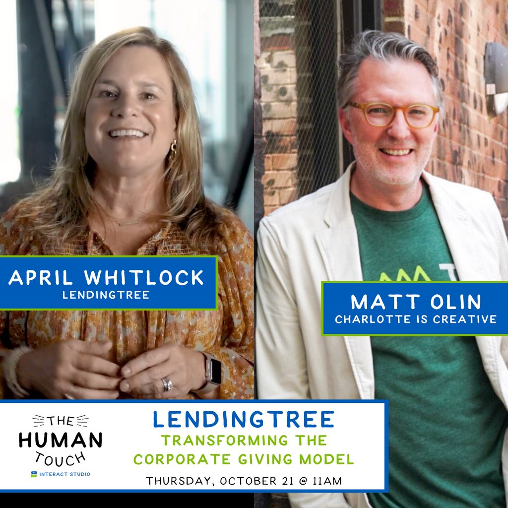Our friend Matt Olin of <a href="/cltiscreative/">Charlotte Is Creative</a> is joining us on Human Touch to talk with April Whitlock, the Executive Director of the <a href="/LTreeFoundation/">LendingTree Foundation</a>, about the LendaHand Alliance Cohort.

Register for our October 21 virtual gathering with <a href="/LendingTree/">LendingTree</a> here: bit.ly/HumanTouchOct21