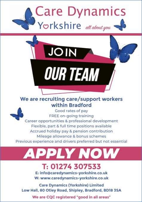 care_dynamics_'s tweet photo. We are recruiting! We are looking for experienced support workers in the Bradford area. 

#recruitment #care #supportworker #careworkers #applynow #Bradford https://t.co/p7WpwNCUtE