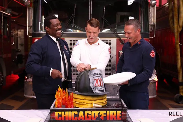 Released celebration pics for when they reached their 200th episode filming a couple weeks ago🥺❤️They look so happy!!! I love this show so much🥰#ChicagoFire 

Credit//reelchicago.com/article/chicag…