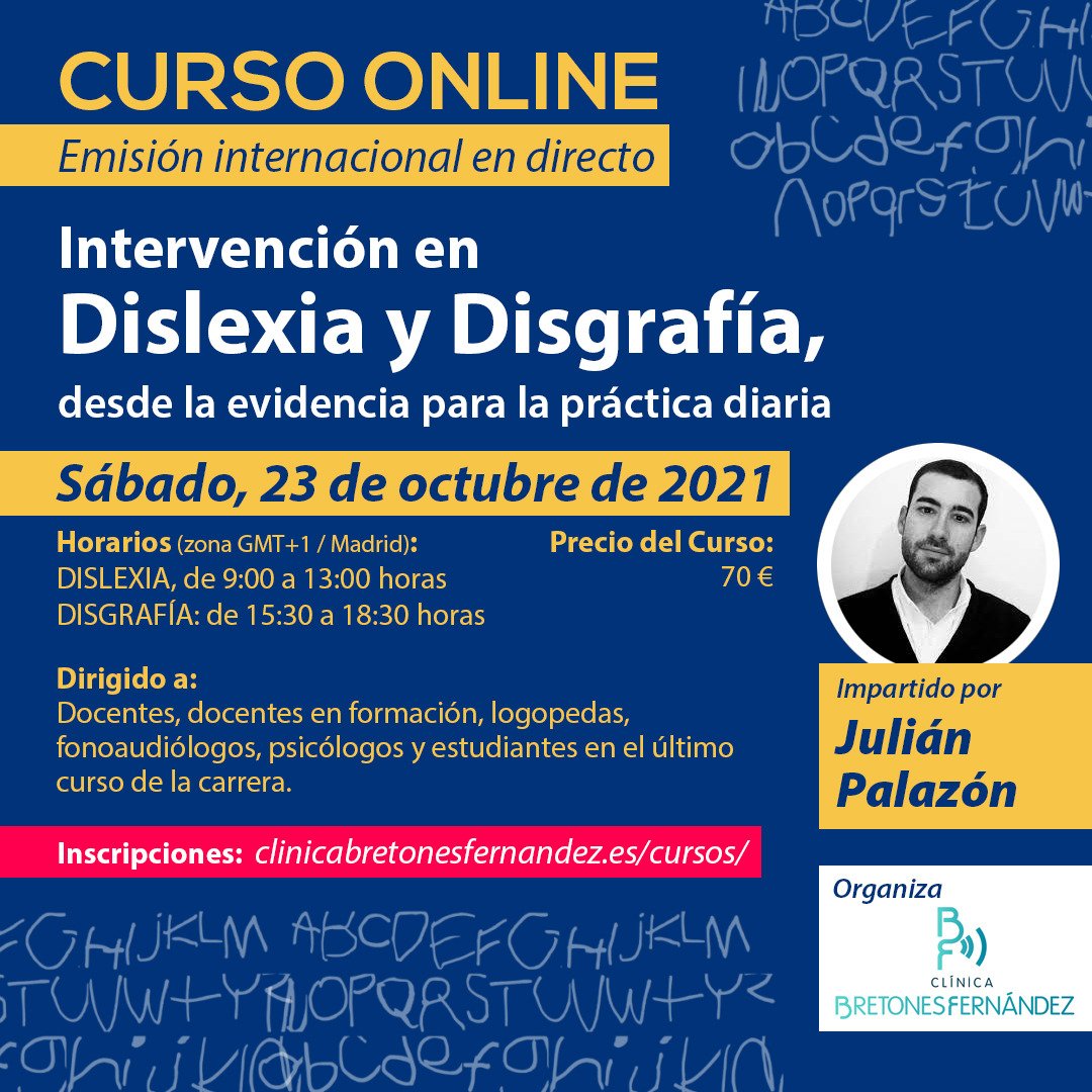Buenas tardes. Dejo el curso organizado por la empresa Bretones-Fernández para la intervención en las dificultades de la lectura y la escritura.