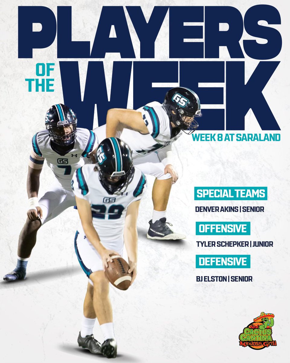 Gulf Shores Football Cactus Cantina Players of the Week!
🐬🏈💪🏽