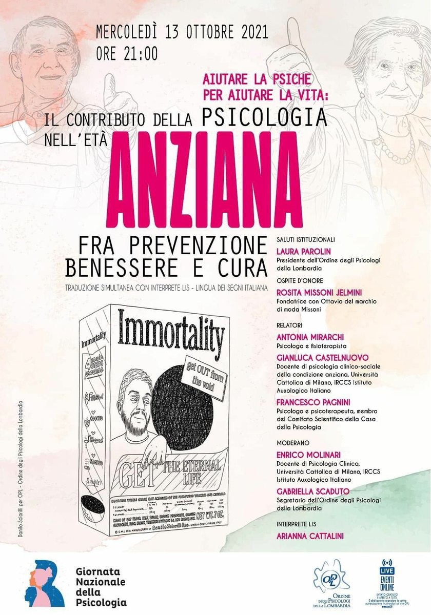 Redipsi's tweet photo. 📆Questa sera si terrà l’evento “Aiutare la psiche per aiutare la vita: Il contributo della psicologia nell’età anziana fra prevenzione, benessere e cura” 

👉 L’evento OPL è aperto a tutti, previa iscrizione al seguente link: https://t.co/Ccm6U638im https://t.co/TyOw89KDG4