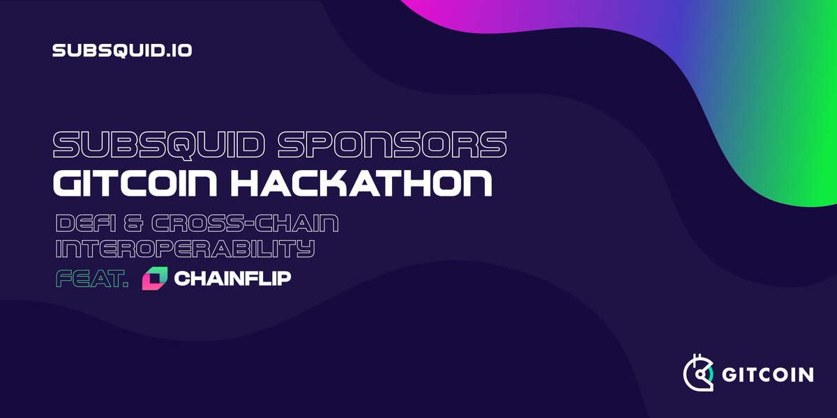 helloSQD's tweet photo. Subsquid is proudly sponsoring the @gitcoin DeFi &amp; Cross-Chain Interoperability Hackathon! Really looking forward to great submissions and happy about the support from our friends at @Chainflip! https://t.co/Fxk1zO2mXV #hackathon #gitcoin #bounty #substrate #crosschain https://t.co/CnTpYJmT3F