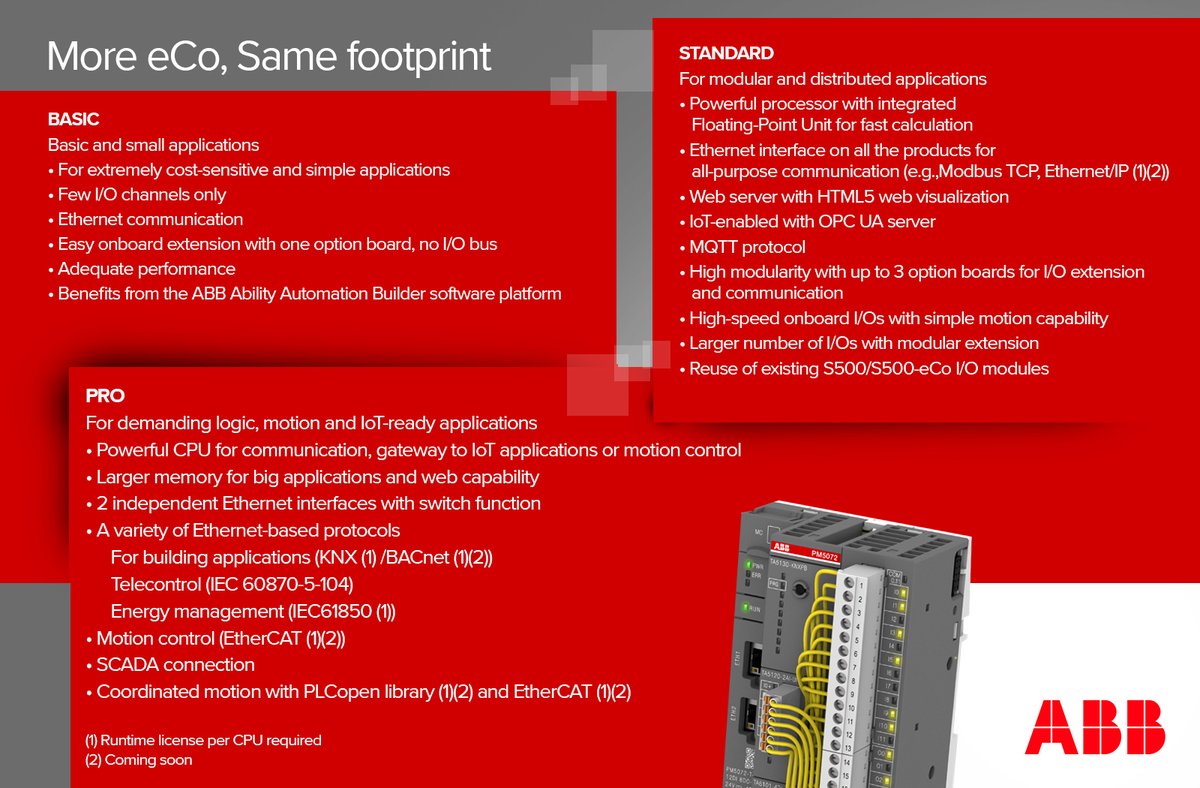 What's included with Basic, Standard and Pro, how eCo can your setup be with the latest eCo PLC in ABB's AC500 range.

#abb #plc #ac500plc #ac500 #cpu #iot #automation #mqqt #opcua #ethernet #FacilitiesMgmt #motioncontrol