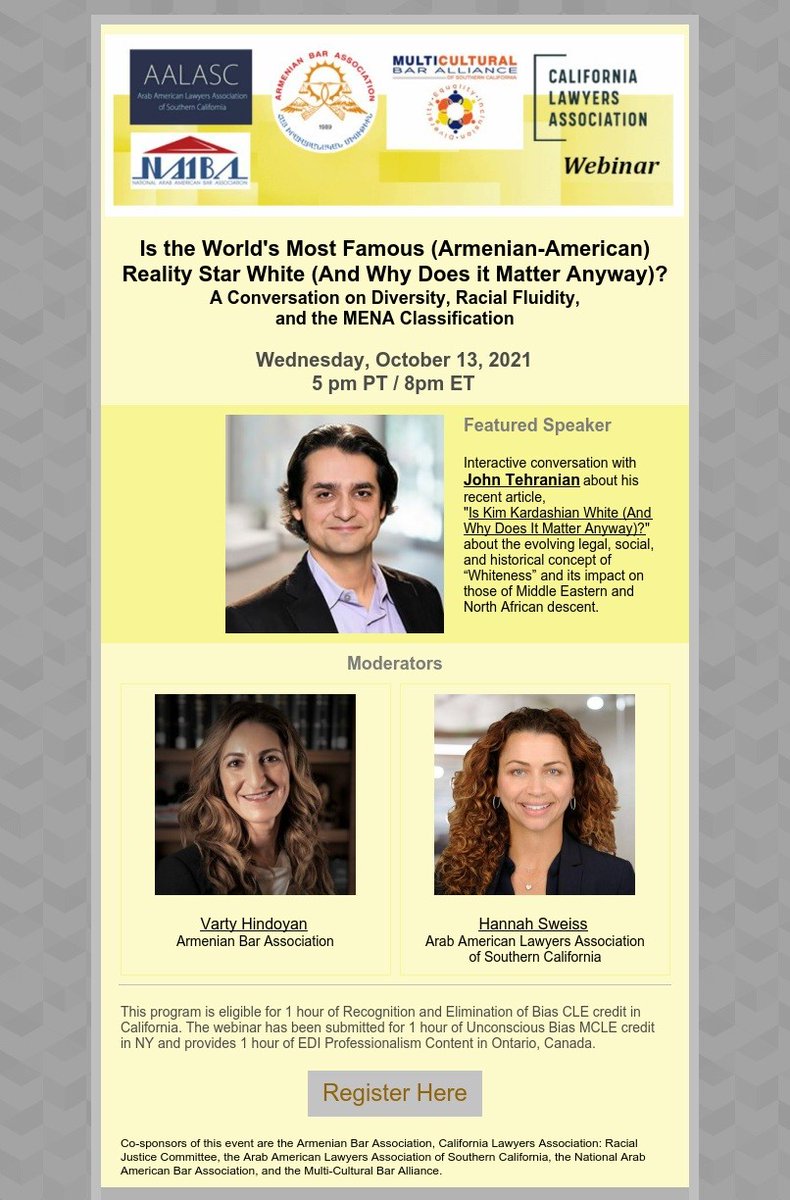 ArabAmBar's tweet photo. WEBINAR TODAY: "Is the World's Most Famous (Armenian-American) Reality Star White (And Why Does it Matter Anyway)? 
A Conversation on Diversity, Racial Fluidity, and the MENA Classification​

8pm Eastern/5pm Pacific: 
https://t.co/w8C2AIIKLD https://t.co/EJJuP091wg