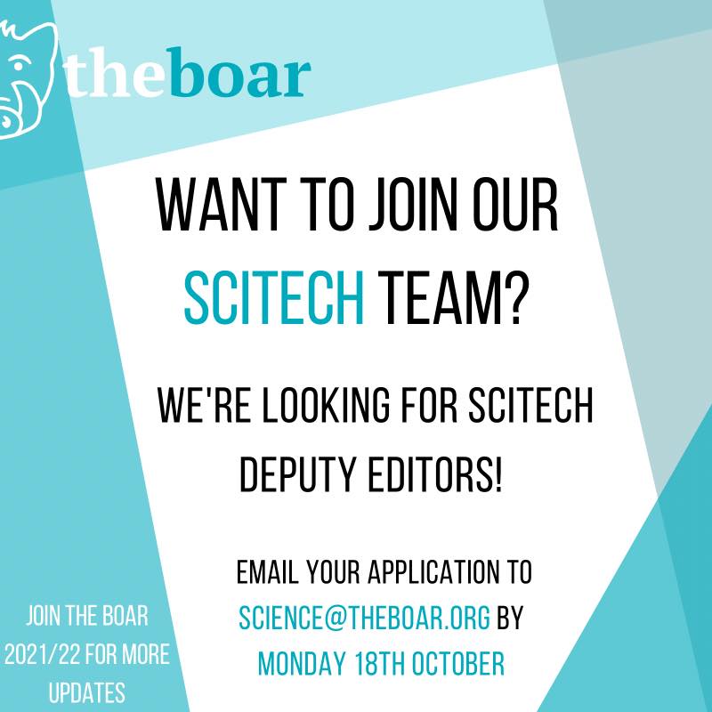 BoarSciTech's tweet photo. Applications for deputy editors are open! 🥳

More info on our Facebook page and in the writers group. 

Send your applications in to science@theboar.org by Monday the 18th! 

Any questions, please get in touch! 

Good luck ☘️ https://t.co/cw9EDrFBJk
