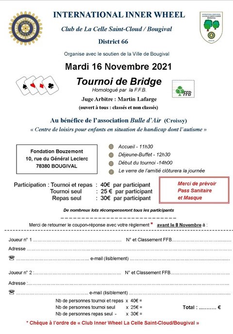 BrigitteHua's tweet photo. Notre club Inner Wheel organise un #Bridgehomilogué par la #FFB. Nous attendons nombreux les amateurs et amatrices ! 
Mp pour adresse d'inscription :-) 
#Bougival, #bridge, #fédérationFrançaisedebridge, #InnerwheelD66, #InternationalInnerwheel https://t.co/D3yBft8NhK