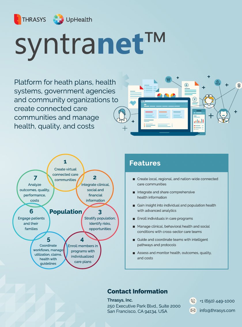 UpHealthInc's tweet photo. So proud to see #Syntranet, a #Thrasys and #UpHealth integrated care platform, featured inside the 2021 @calhealthplans member directory brochure! UpHealth CEO Ramesh Balakrishnan is attending #CAHP21 to discuss how #healthplans in California are planning for the future. https://t.co/AGwhZ0QJRr