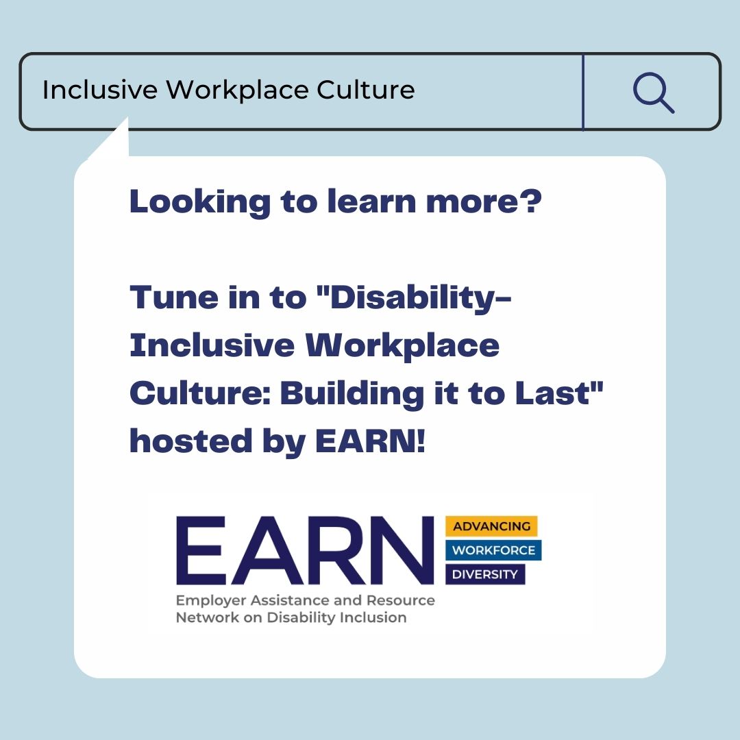 buildinclusion's tweet photo. Looking to learn more about how you can make your workplace more disability-inclusive? Tune into the upcoming webinar hosted by the Employer Assistance and Resource Network on Disability Inclusion (EARN). Register here: https://t.co/G3YtjZbwVb #NDEAM #EARN #BuildInclusion. https://t.co/ATU6Z9sFL5